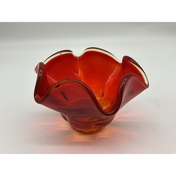 LE Smith Amberina Glass Pedestal Bowl Red Vintage Mid Century Modern - Picture 5 of 16